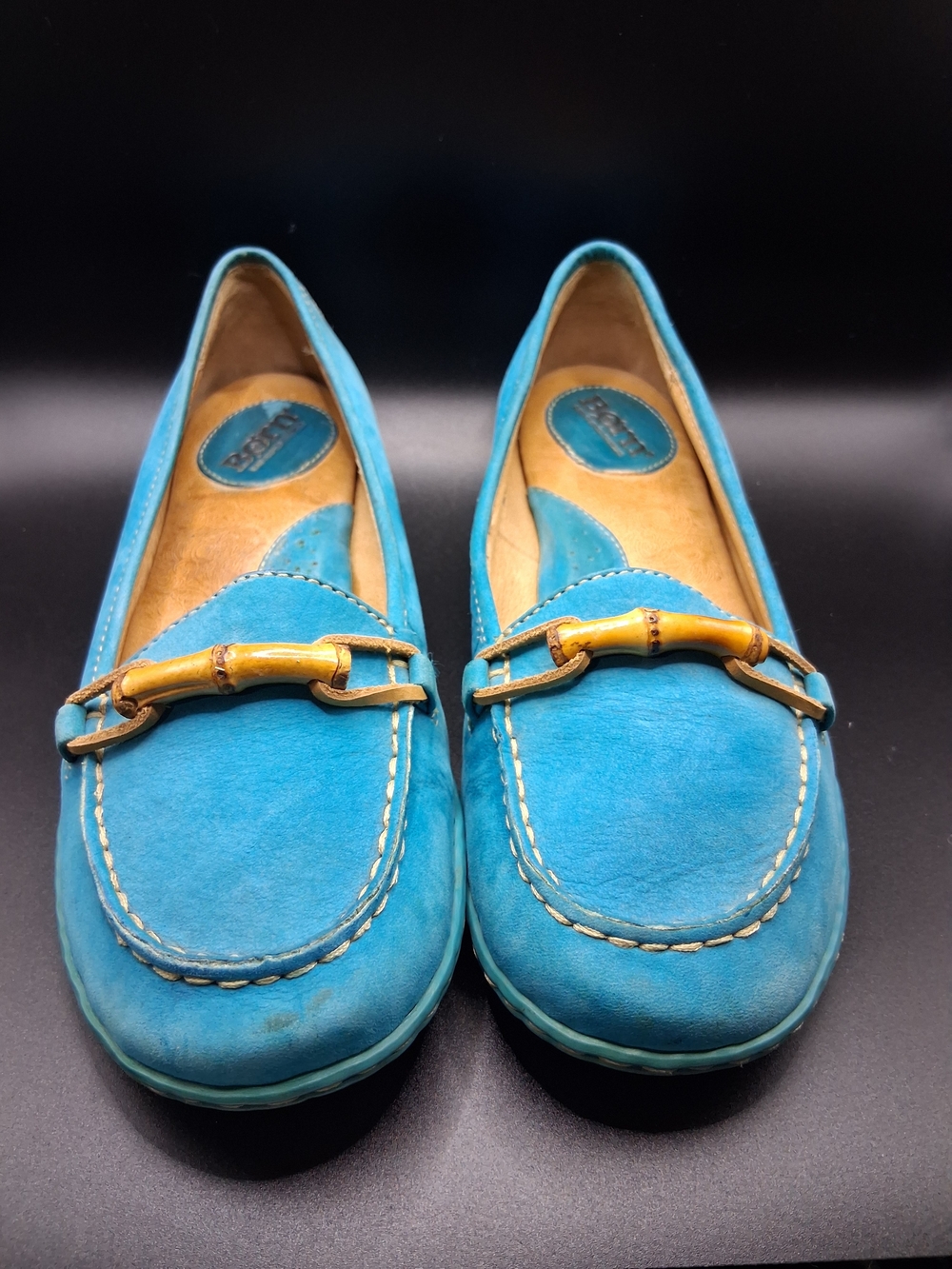 Born Turquoise Leather Loafers with Bamboo-Style Bit